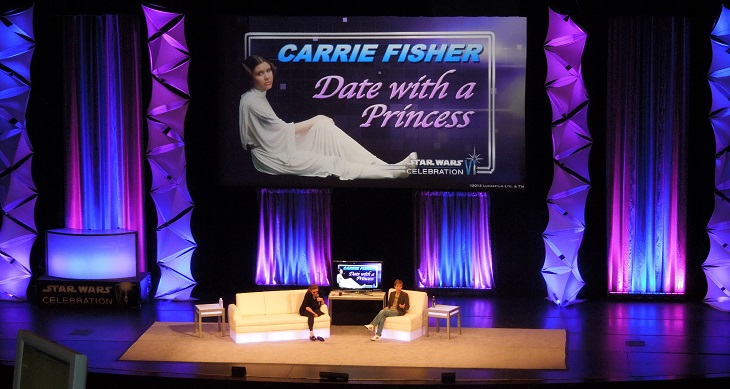 Carrie Fisher and James Arnold Taylor on stage at Celebration VI in Orlando, 2012 (photo by B.J.)