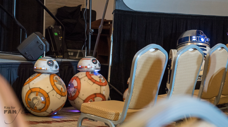 Fan-built BB-8s awaiting a panel at Dragon Con 2019