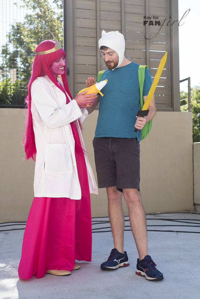 Princess Bubblegum and Finn Costumes from Adventure Time at Dragon Con 2019 Photo by Kay