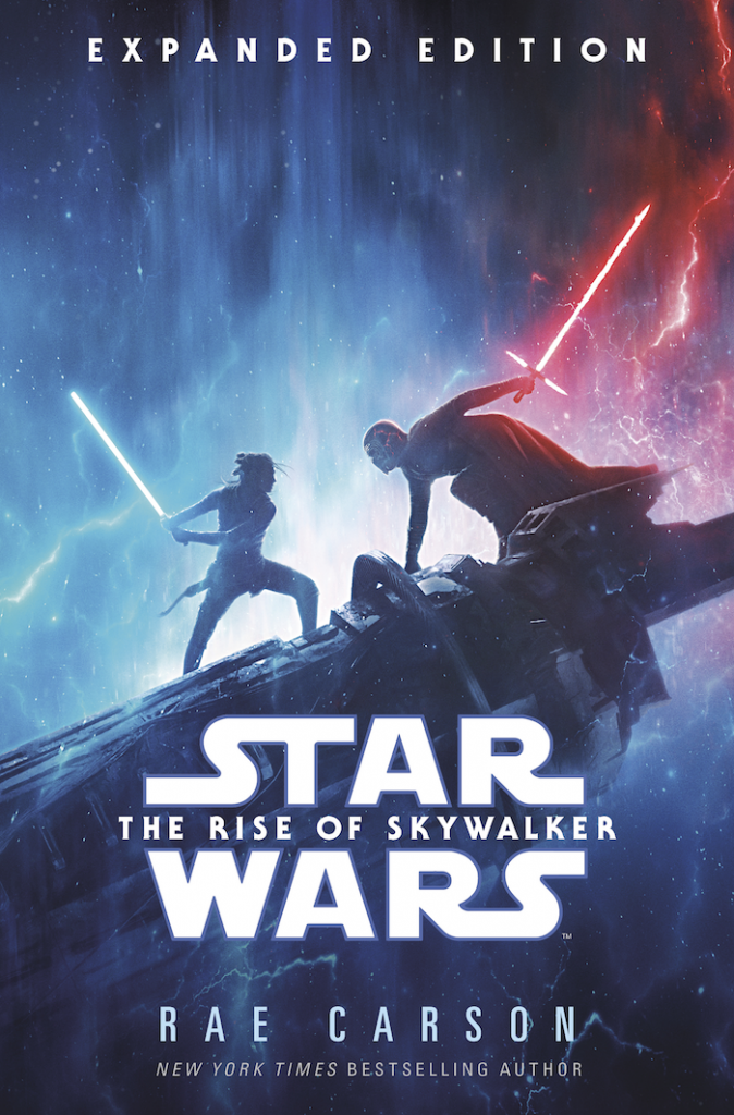 The Rise of Skywalker: Expanded Edition cover image depicts Rey and Kylo with their lightsabers drawn upon a piece of the Death Star