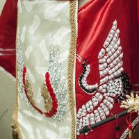 Detail on Aleathia Burns' design based on the Legend of the Crane Bird Legend of the Crane Bird Inspired Dress