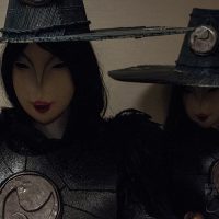 Hanging out in a dark corner were the twin aunts from Kubo and The Two Strings The twins from Kubo and the Two Strings costumes