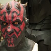 A very realistic Darth Maul mask by Tom Cuthbert Darth Maul mask at the Dragon Con Costuming Exhibit